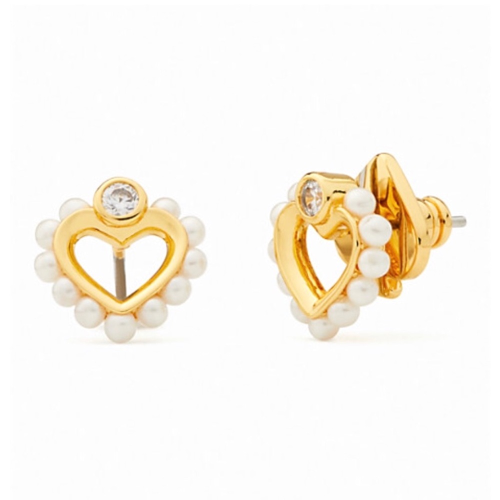 $48 Kate Spade Shining Spade Pearl Heart Stud Earrings in gold